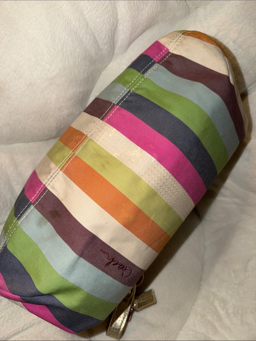 Coach Striped Multicolor Shoulder Bag with Gold Handles 2011 Tag No K1182-19021 - Picture 6 of 14